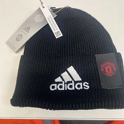 Manchester United Womens Adidas Beanie Hat Hm9954 Black ……………. Bnwt • £17.99