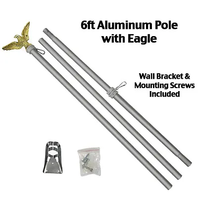 6' Ft Brushed Aluminum Flagpole Flag Pole Kit Eagle Hardware Bracket Residential • $17.77