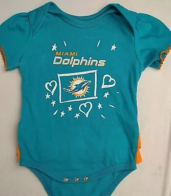 NFL Miami Dolphins Infant Girl 0 - 3 Mo. One Piece Creeper Ruffled Sparkle CLEAN • $12