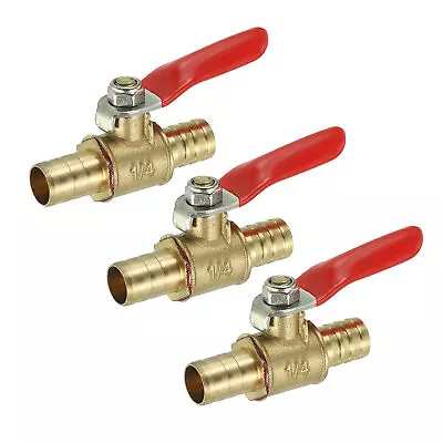 3/8  Brass Mini Ball Valve Shut-off Valve Hose Barb Red Handle Brass Tone 3 Pcs • $8.87