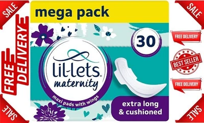 £8.99 • Buy Lil-Lets Maternity Pads, Extra Long Maxi Thick Pads With Wings, 3 Pack Of 10 Pad