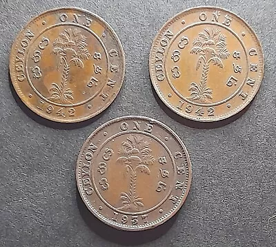 Job Lot - Ceylon - 1 Cent Coins - 1 X 1937 2 X 1942. • £2