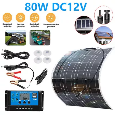 80W Solar Panel Kit 12V Battery Charger Charging Controller RV Trailer Camper • £47.89