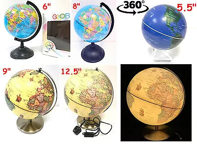 Rotating Rolling Vintage Illuminated Educational Globe World Map All Sizes Large • £24.99