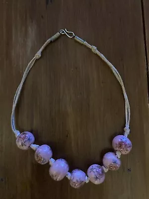 £9.99 • Buy Unusual Vintage Necklace Pink Hand Painted Large Beads 
