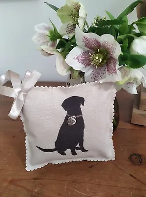 Handmade Linen Lavender Pillow~Black Labrador/heart Charm/ribbon GIFT  • £6