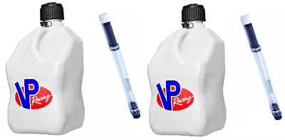 2 PACK  OF VP Racing White 5 Gallon Square Fuel Jugs Gas Can 2 Deluxe Fill Hoses • $86