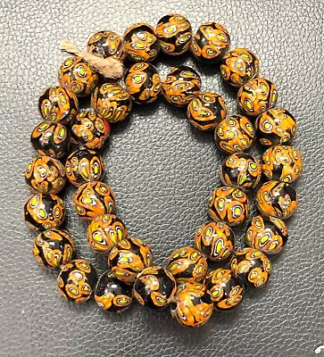 Vintage Venetian African Chevron Multi Color Glass18.5mm Beads Strand • $52