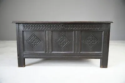 Antique Charles II Rustic Oak Panel Chest Coffer Blanket Box Storage • £995