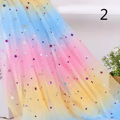 Rainbow Mesh Tulle Voile Fabric DIY Gradient Color Sheer Star Sparkle Skirt Sew • $22.66