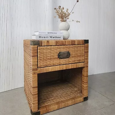 Pair Of Vintage Wicker Rattan Bedside Tables • $380