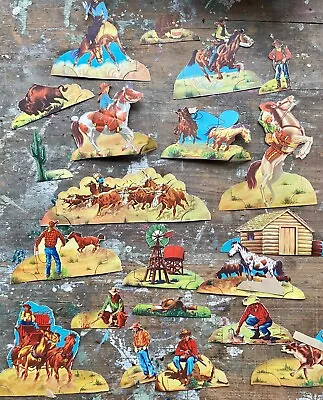 Vintage Cowboys & Indians Western Cardboard Paper Cutouts Retro 50s Americana • £10