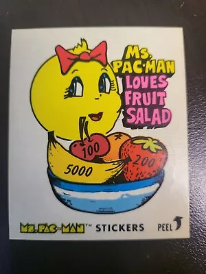 1981 Fleer Ms PAC-MAN #1 Loves Fruit Salad Sticker Card  Bally Midway Game ART • $17.07