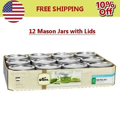 Kerr Canning Jars Wide Mouth Half-Pint (8 Oz.) Mason Jars With Lids And Banded • $18.90