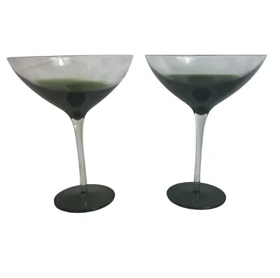 Vintage Martini Glasses Set Of 2 Elemental Green Glass Wide 6.75” Pier 1 Bar • $15.40