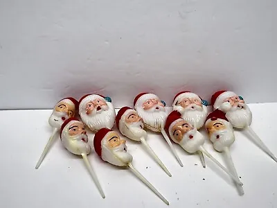 10 Pcs Vintage Christmas Cake Toppers Picks Plastic Cupcake SANTA Decorations • $9.99