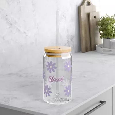 Glass Cup Iced Coffee Cute Flowers Iced Tea Gifts Ideas  • $18.99