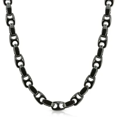 Heavy Biker 9.5mm Wide BLACK Tungsten Carbide Men Necklace (02) - FREE SHIPPING! • $129.95