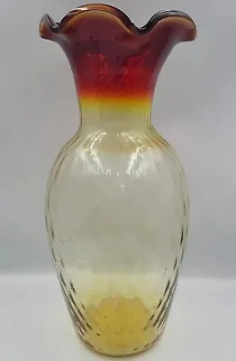 Vintage New England Glass Mt. Washington Amberina Quilted Diamond Vase • $45