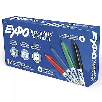 Vis-a-Vis Wet Erase Markers Fine Point Assorted Colors 12 Count • $20.94