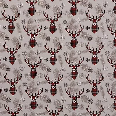 £1.99 • Buy Tartan Stag Fabric Cotton Christmas Country Curtains Furnishings Craft Per Metre