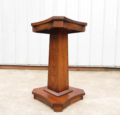 Antique TIGER OAK FERN STAND PEDESTAL 25  Plant Table ARTS & CRAFTS Mission • $525