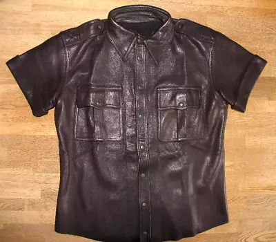 Unlined Mr.B Men's Leather Shirt/short Sleeve Shirt Police- Style Black Approx. • $275.62