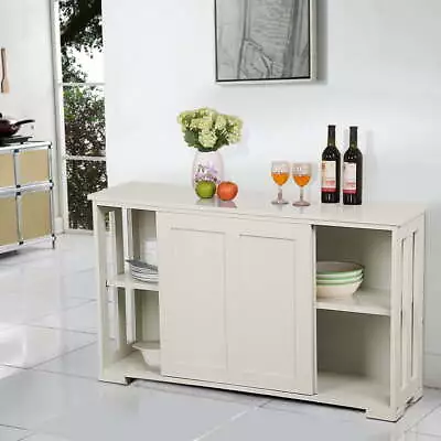 Antique Buffet Sideboard Kitchen Table With Sliding Door Adjustable Height White • $139.49