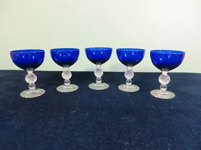 Set Of 5 MORGANTOWN Golf Ball Ritz Cobalt Blue 4 7/8  Champagne Sherbet Glasses • $48.99