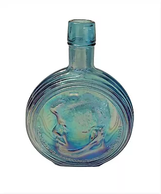 John F. Kennedy Bottle Vase Wheaton Blue Carnival Glass Collectors  7 3/4  Tall • $12.99
