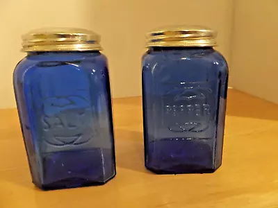 Vintage Depression Style Cobalt Blue Glass Salt And Pepper Shakers • $8.88