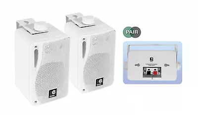 Pair 3  Wall Speakers With Brackets Background PA Music Home HiFi 80w White B416 • £31.20