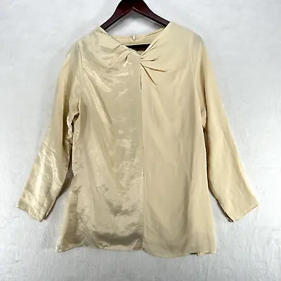 Malene Birger Blouse Womens 6 Ivory Ficus Satin Viscose Twist Front Long Sleeves • $20.30