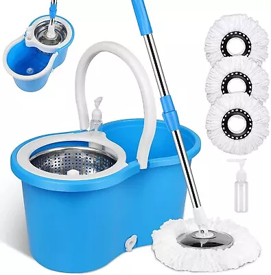 Spin Mop And Bucket With Wringer Set Separate Dirty Water With 3 Microfiber • $29.89