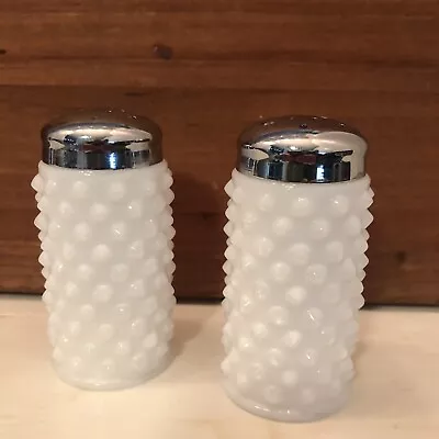 Vintage Fenton Glass Salt Pepper Shaker Set White Milk Glass Hobnail Pattern 3  • $17.95