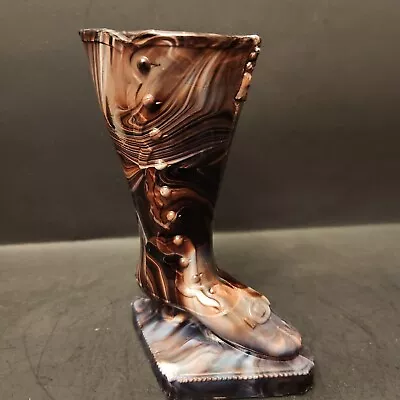 Sowerby/Davidson Victorian Shoe Malachite Purple Slag Trough Posy Vase • $69.99