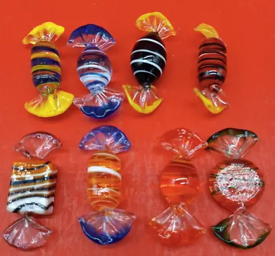 8 Vintage Murano Blown Glass Wrapped Art Glass Candy Pieces & Bowl • $59.95