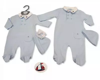 Baby Boys Spanish Style Sailor Baby Grow And Hat Blue Cotton NB 0-3 3-6months • £11.99