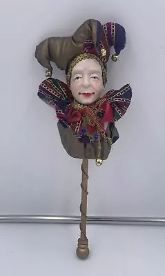 Vintage RARE Jester Doll Harlequin Marotte Puppet Wooden Handle Theatre Handmade • £72.94