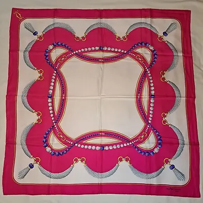 Must De Cartier Vintage Square Silk Scarf Pink White Pearl Jewel 32.5  France • $99