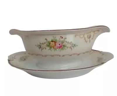 Kongo China Hand Painted Floral Gravy Boat With Attached Underplate • $22.67