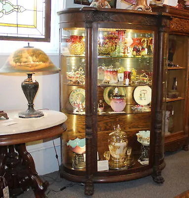 Antique Fine Carved Oak Curved China Curio Cabinet • $3200
