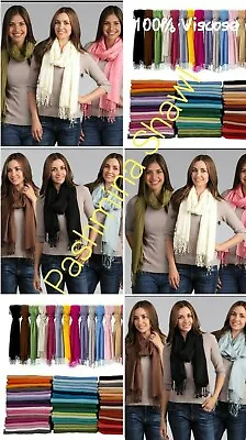 Pashmina 100%Viscose Plain Wrap Shawl Stole Scarf Many Colours QUALITY MATTERS ! • £6.99