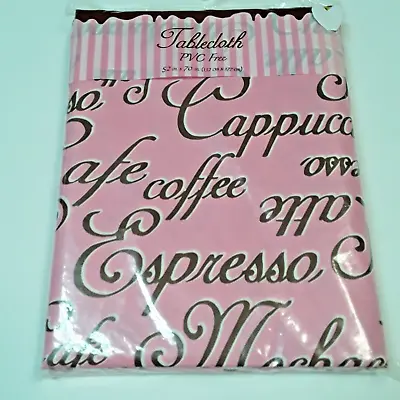 52 X 70 Pink Coffee Peva Vinyl Tablecloth Black  Pink Flannel Backing • $9.99