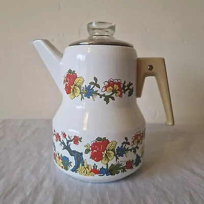 Vintage Enamel Coffee Pot Indian Tree Flowers Blossom Mid Century 60s/70s • £24.99