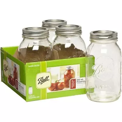 Ball Regular Mouth 946ml Jar 4-Pack - Glass Mason Jars  • £14.99