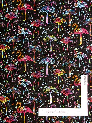 Flamingo Birds Multi Color Black Cotton Fabric Timeless Treasures C7950 By Yard • $10.98