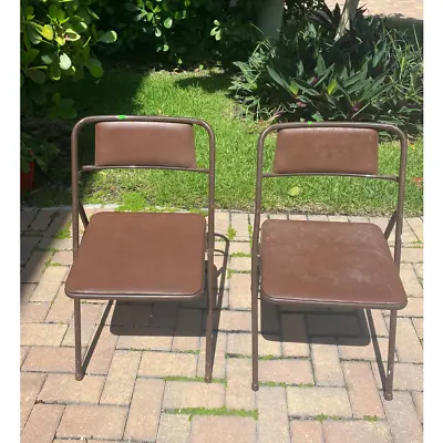 Vintage Mid Century Modern Folding Metal Card Table Chairs Set Of 2 • $95