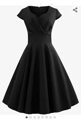 Women Retro 50s 60s Swing Dress Party Cocktail A-Line Size XL Waist 30  Black  • £12.49