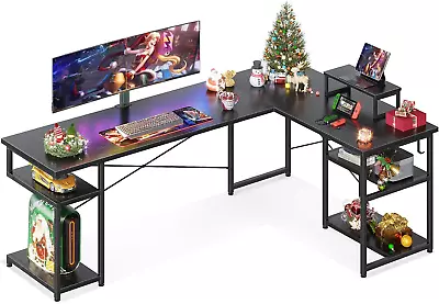 66  L Shaped Computer Desk With Storage Shelves & PC Gaming Desk With Monitor St • $133.11